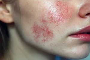 Imagen de la cara de una mujer con dermatitis atópica