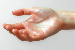 Foto de mano con un brote de dermatitis por contacto