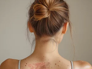 Foto de la espalda de una mujer con herpes Zoster