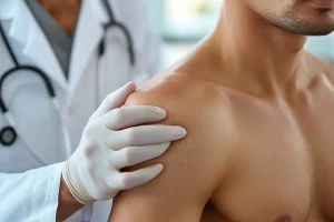 Imagen de un médico revisando un caso de melasma