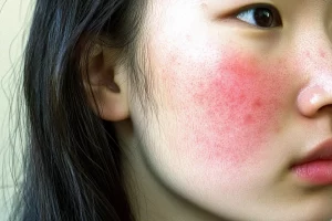 Imagen que muestra persona con un brote de rosácea